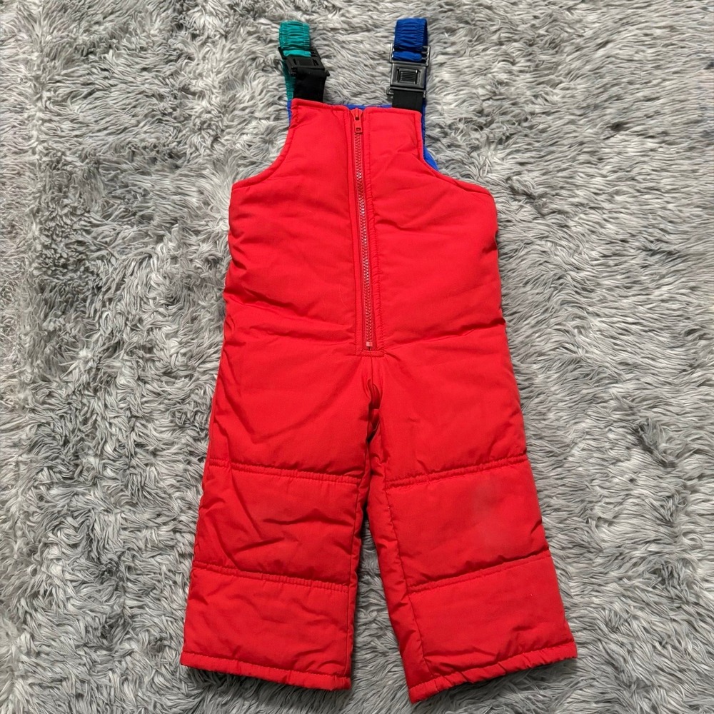 Vintage 1980s Oshkosh Snow Bib One Piece Red Blue Green Toddler 18 Month Winter